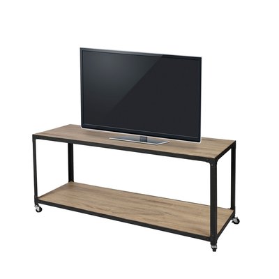Meuble TV Factory avec 4 roulettes - Bois et noir TOILINUX