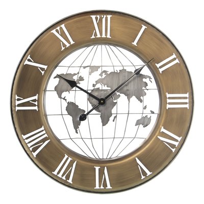 Horloge Murale Ronde Métal Couleur Or/Bronze Monde - diamètre 63cm WADIGA