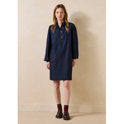 Robe courte en denim manches longues col montant LA FEE MARABOUTEE