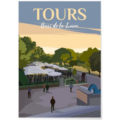 Affiche vintage ville Tours - Quai de la Loire L'AFFICHERIE