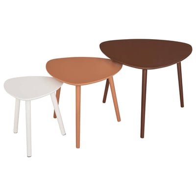 Lot de 3 tables basses gigognes plateau triangulaire pieds compas bois MILEO ATMOSPHERA