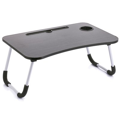 Plateau de lit bois noir et métal blanc pour ordinateur portable 60x40x26cm WADIGA