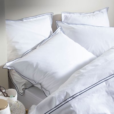 Taie d'oreiller en percale de coton, SIMPLICITÉ CHIC BLANC CERISE