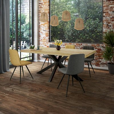 Table de repas industrielle bois recyclé pied central CANBERRA PIER IMPORT