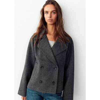 Manteau court pied-de-poule, à double boutonnage MANGO TEEN