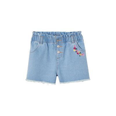 Short en jean brodé fleurs oversize VERTBAUDET