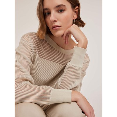 Pull à côtes en FIL de viscose mélangée avec empiècement à rayures transparentes MOTIVI