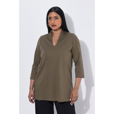 T-shirt, rayé, col jabot, manches 3/4 ULLA POPKEN