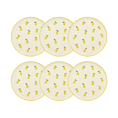 Lot de 6 assiettes plates 26cm en grès, CITRON NOVASTYL
