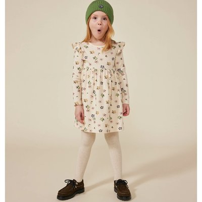 Printed Cotton Dress with Long Ruffled Sleeves PETIT BATEAU