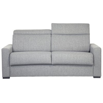 Canapé convertible avec têtières ajustables 3 places en tissu gris clair avec matelas 18 cm NORO MILIBOO