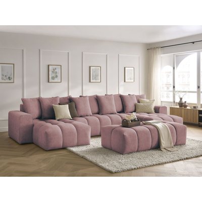 Canapé panoramique fixe 6 places en velours avec pouf, MONT-BLANC BOBOCHIC