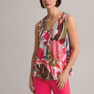T-shirt imprimé col V, sans manches ANNE WEYBURN