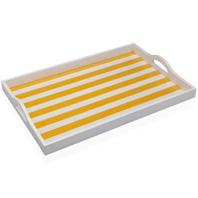 Plateau de service blanc et rayures jaunes 45x30x5cm VERSA