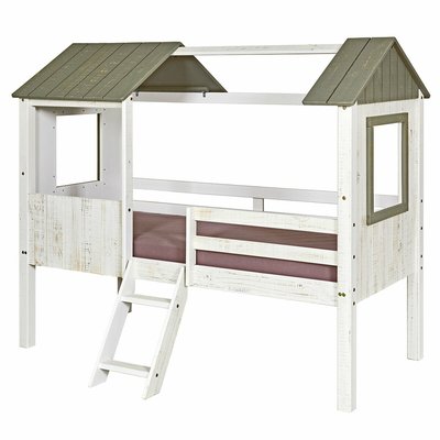Lit cabane mi-hauteur avec matelas Bois massif  LAO AKITEN RETAIL