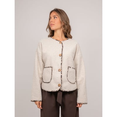 Veste Courte En Lainage Bouclé Biais Léopard Ubila DONA LISA