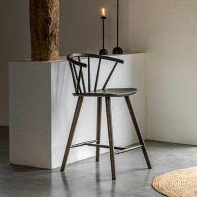 Fallon Dark Stained Oak Round Spindle Barstool SO'HOME