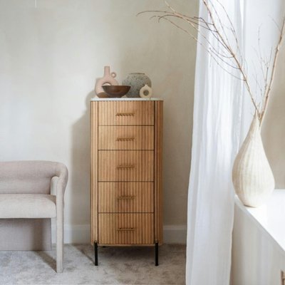Semainier en bois de manguier et marbre 5 tiroirs MASSA PIER IMPORT
