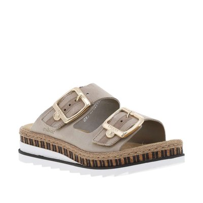 Mules cuir talon compensé bas RIEKER