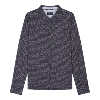 Chemise coupe slim en coton noir imprimé épingles à nourrices blanches TEDDY SMITH