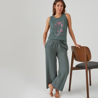 Cotton Sleeveless Pyjamas with Cotton Muslin Bottoms LA REDOUTE COLLECTIONS