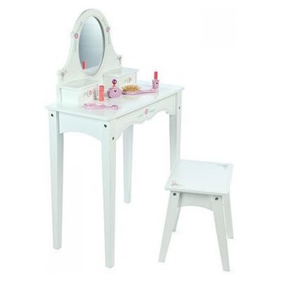 Coiffeuse blanche en bois avec tabouret BIGJIGS