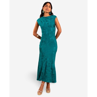 Robe longue verte avec drapé et jupe à volants VALENTINA THE-ARE