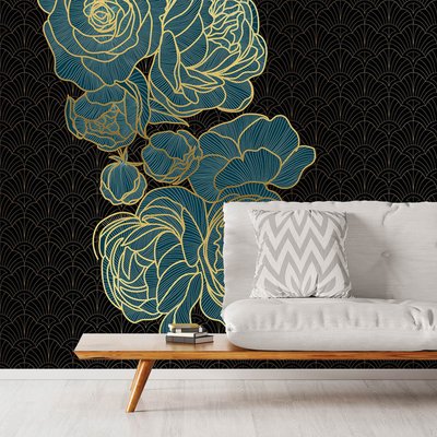 Papier peint, rose bleue HEXOA