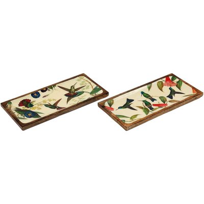 Plateau en manguier et émail Colibri 40 x 19 cm (Lot de 2) JARDINDECO