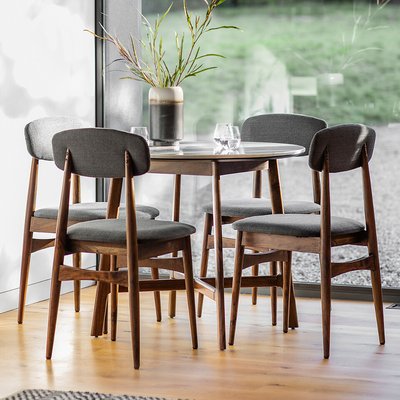 Dhuburi Round Marble & Walnut Dining Table (Seats 4) SO'HOME