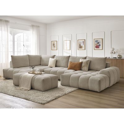 Canapé panoramique convertible 7 places en tissu chiné avec pouf, EVEREST BOBOCHIC