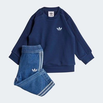 Set composto da felpa con collo rotondo in felpa e pantaloni in denim adidas Originals