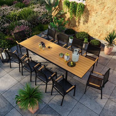 Salon de jardin aluminium, table extensible, MARCEAU AVRIL PARIS