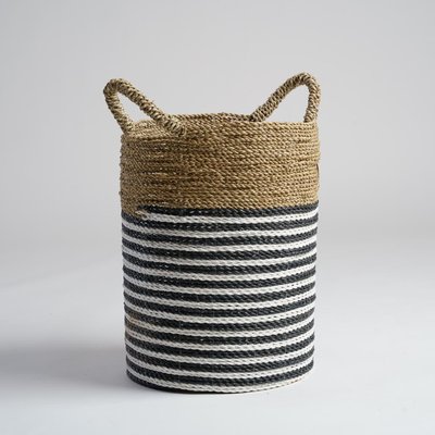 Panier en jonc de mer noir et blanc M PIKA WANDA COLLECTION
