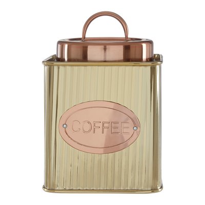 Coffee Canister in Gold Stripe with Copper Lid SO'HOME