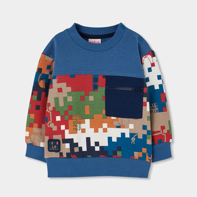 Sweat-shirt en molleton garçon imprimé pixels BOBOLI
