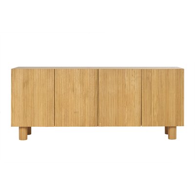 Buffet design en bois clair chêne massif gravé 4 portes L180 cm GOSHI MILIBOO