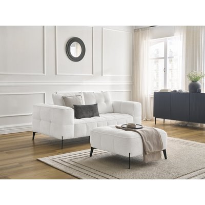 Canapé droit fixe 2 places en tissu bouclette avec pouf, ANIS BOBOCHIC