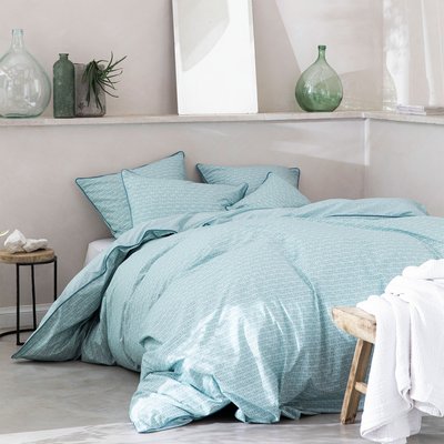 Housse de couette imprimée en percale de coton, TOUCHE VÉGÉTALE BLANC CERISE