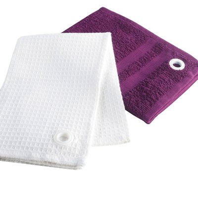 2 Serviettes torchons essuie mains violet et blanc 50 x 50 cm DOUCEUR D'INTÉRIEUR