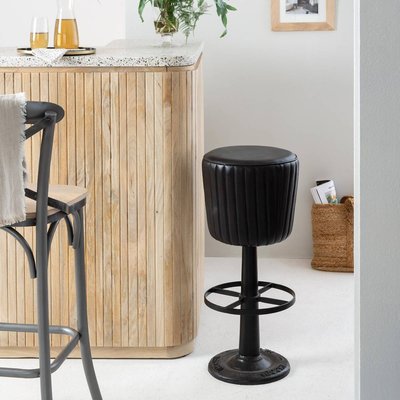 Tabouret de bar en cuir noir  PORTO MADE IN MEUBLES 