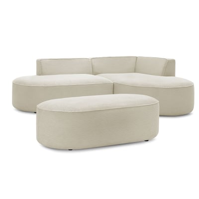 Canapé d'angle fixe 5 places en velours côtelé avec pouf, ROUSSEAU BOBOCHIC