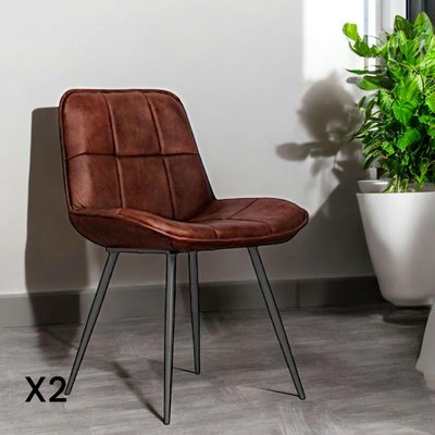 Chaise en cuir marron motif damier (lot de 2) MASSA PIER IMPORT