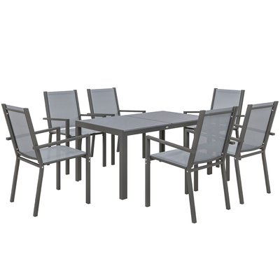 Ensemble salon de jardin repas 6 chaises empilables table gris OUTSUNNY