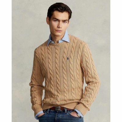 Pull scollo rotondo in maglia di cotone a trecce POLO RALPH LAUREN