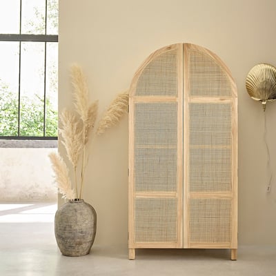 Armoire 2 portes en bois massif et cannage  MAËL BERAH GETAH