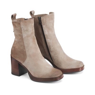 Leather Zipped Ankle Boots with Square Toe MJUS