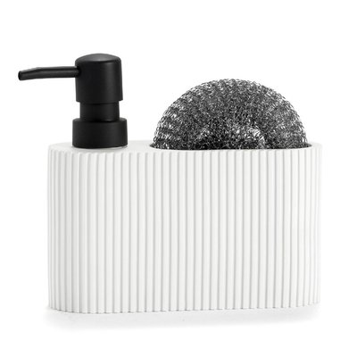Distributeur liquide vaisselle + porte éponge polyrésine blanc et noir - 16.5x5.5x15cm WADIGA