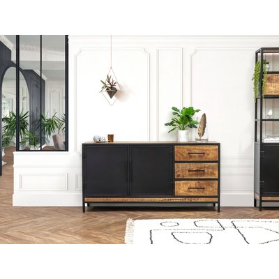 Buffet bas en bois massif 2 portes 160 cm, BEAUBOURG BOBOCHIC