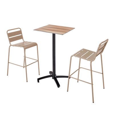 Table haute en HPL inclinable et 2 chaises hautes en métal, OPERA OVIALA